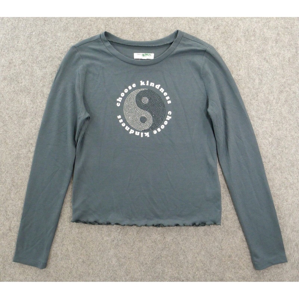 Grayson Threads Top Womens Small Gray Theral Long Sleeve Yin Yang Tee Rhinestone